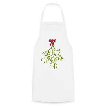 Mistelzweig mit rotem Band - Weihnachtsdekoration - Kochschürze - Weiß - Vorne - AI Model Male 185 dark (185cm)