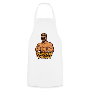 PUMPS DIGGA Cartoon Bodybuilder - Cooking Apron - white - Front - AI Model Male 185 dark (185cm)