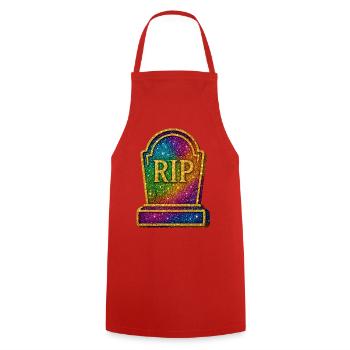 Galaktische RIP Grabstein Glitter - Kochschürze - Rot - Vorne - AI Model Male 185 dark (185cm)
