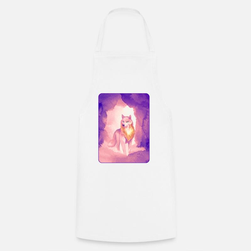 Loup blanc à l’aquarelle 2 (violet) - Tablier de cuisine - blanc