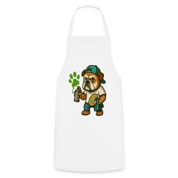 Graffiti Bulldog Mascot with Spray Paint - Cooking Apron - white - Front - AI Model Male 185 dark (185cm)