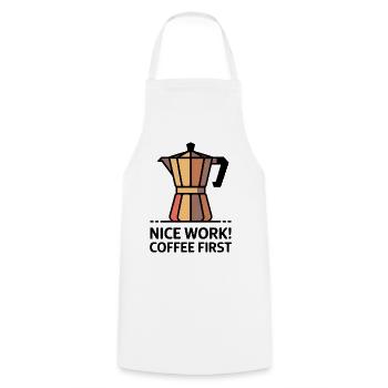 Beau travail ! Coffee First - Cafetière Moka - Tablier de cuisine - blanc - Devant - AI Model Male 185 dark (185cm)