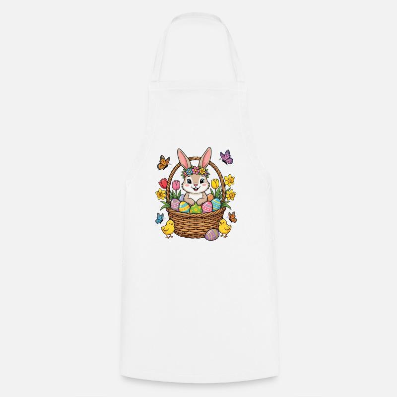 Easter bunny in a flower basket – Happy Easter - Cooking Apron - white