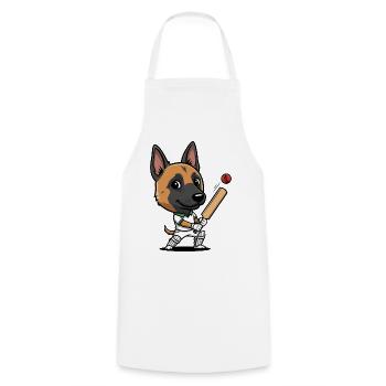 German Shepherd Cricket Cartoon Player - Cooking Apron - white - Front - AI Model Male 185 dark (185cm)