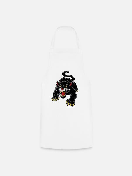 Springender Panther im wilden Tattoo-Stil - Kochschürze - Weiß