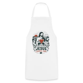 Jésus t’aime Art paisible - Tablier de cuisine - blanc - Devant - AI Model Male 185 dark (185cm)
