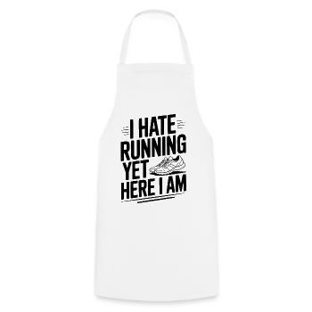 I Hate Running Yet Here I Am - Cooking Apron - white - Front - AI Model Male 185 dark (185cm)