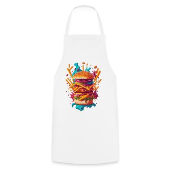 Explosiver PopArt Burger - Kochschürze - Weiß - Vorne - AI Model Male 185 dark (185cm)