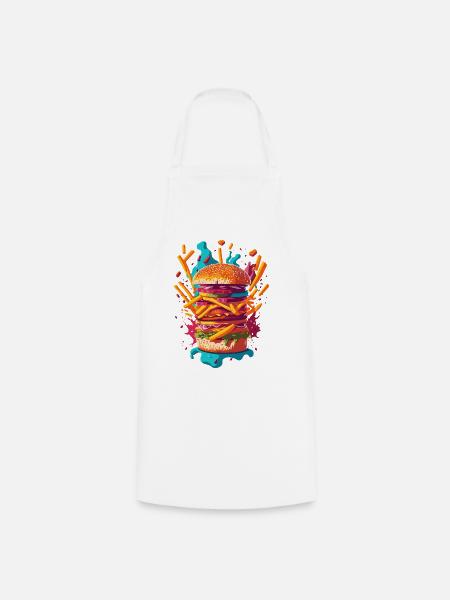 Explosiver PopArt Burger - Kochschürze - Weiß