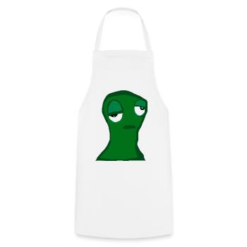 Müde grüne Figur – minimalistischer Cartoon,  Frus - Kochschürze - Weiß - Vorne - AI Model Male 185 dark (185cm)