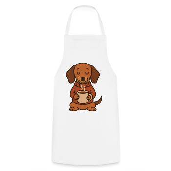 Süßer Dackel mit Kaffee – Coffee Lover - Kochschürze - Weiß - Vorne - AI Model Male 185 dark (185cm)