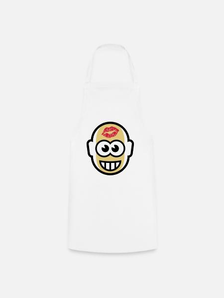 Baldy With Kiss On Forehead (3C) - Cooking Apron - white