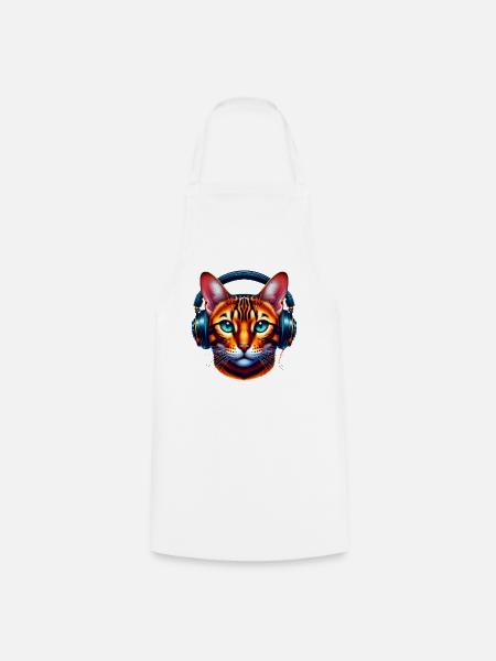 Bengalkatze mit Kopfhörer - Kochschürze - Weiß