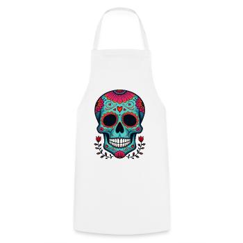 Coeur floral Crâne en sucre – Dia de los Muertos Art - Tablier de cuisine - blanc - Devant - AI Model Male 185 dark (185cm)