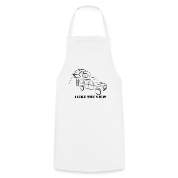 Defender with roof tent, roof tent, roof tent nomads - Cooking Apron - white - Front - AI Model Male 185 dark (185cm)