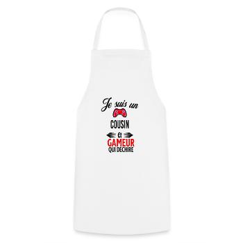 je suis gameur qui déchire et cousin - Tablier de cuisine - blanc - Devant - AI Model Male 185 dark (185cm)