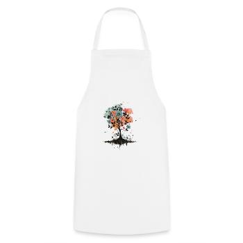 Colorful Floral Tree Minimal Painting - Cooking Apron - white - Front - AI Model Male 185 dark (185cm)