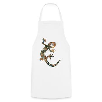 Gecko Silhouette - Ethno Style 3 - Cooking Apron - white - Front - AI Model Male 185 dark (185cm)