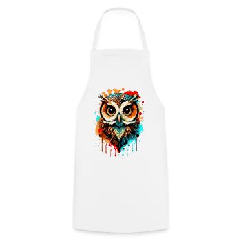 Owl Multicolored - Night Owl - Barn Owl - Owl Owl - Cooking Apron - white - Front - AI Model Male 185 dark (185cm)