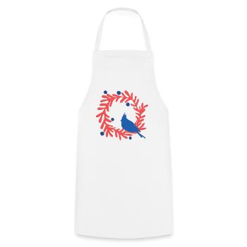 Image de Noël, oiseau bleu sur couronne rouge - Tablier de cuisine - blanc - Devant - AI Model Male 185 dark (185cm)