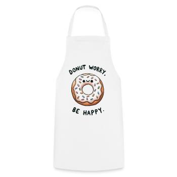Donat Worry - be happy - Kochschürze - Weiß - Vorne - AI Model Male 185 dark (185cm)