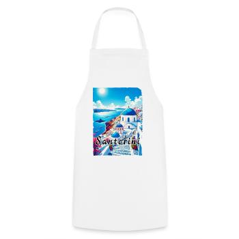 Grèce, souvenirs, vacances, Santorin - Tablier de cuisine - blanc - Devant - AI Model Male 185 dark (185cm)