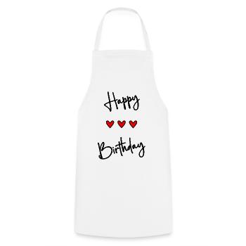 HAPPY BIRTHDAY. HAPPY BIRTHDAY. ANNIVERSARY. - Cooking Apron - white - Front - AI Model Male 185 dark (185cm)