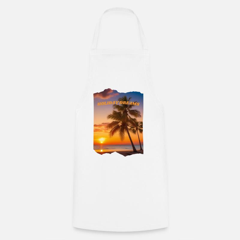 Holiday Dreams - Beach with sunset - Cooking Apron - white