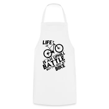 La vie est une bataille difficile, mais j’ai mon vélo ! - Tablier de cuisine - blanc - Devant - AI Model Male 185 dark (185cm)