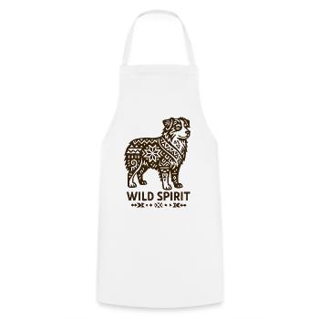 Australian Shepherd Wild Tribal Dog - Cooking Apron - white - Front - AI Model Male 185 dark (185cm)