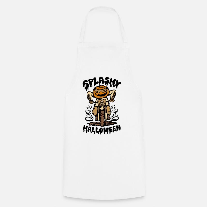 Halloween Pumpkin Biker Splashing Through Mud - Cooking Apron - white