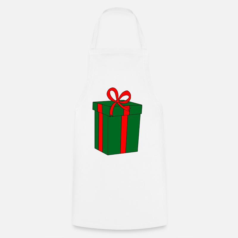 Green gift with red ribbon - Cooking Apron - white