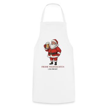 Santa mit Bier – Frohe Weihnachten und Prosit - Kochschürze - Weiß - Vorne - AI Model Male 185 dark (185cm)