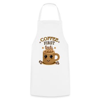 Café d’abord – Kawaii | Motif de tasse de café - Tablier de cuisine - blanc - Devant - AI Model Male 185 dark (185cm)