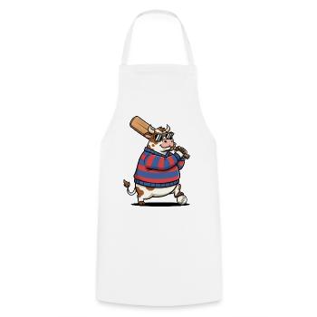 Grillon de vache drôle avec batte et balle - Tablier de cuisine - blanc - Devant - AI Model Male 185 dark (185cm)