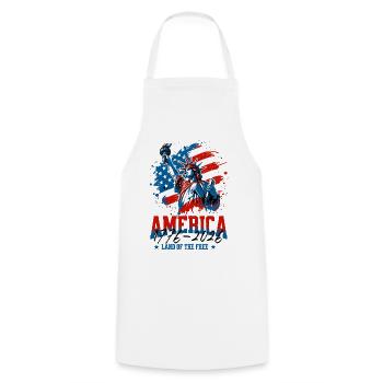250., 4. Flagge der Patriotischen Freiheitsstatue der USA - Kochschürze - Weiß - Vorne - AI Model Male 185 dark (185cm)