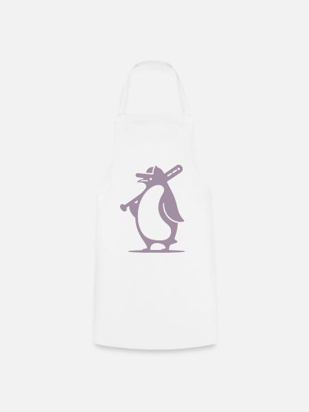 Pinguin Baseballspieler Silhouette - Kochschürze - Weiß