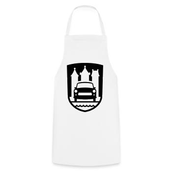 Trabi Motorsport Zwickau (Farbe änderbar) - Kochschürze - Weiß - Vorne - AI Model Male 185 dark (185cm)