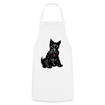 Monochrome Terrier-Linienkunst - Kochschürze - Weiß - Vorne - AI Model Male 185 dark (185cm)