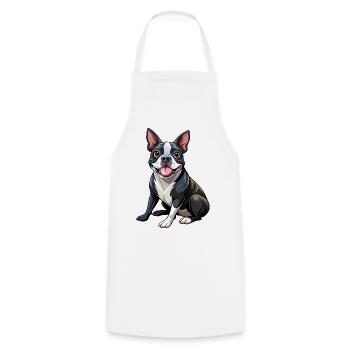 Boston Terrier Hundesitting - Kochschürze - Weiß - Vorne - AI Model Male 185 dark (185cm)