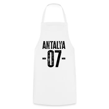 Antalya 07 – Fiers de la Riviera turque - Tablier de cuisine - blanc - Devant - AI Model Male 185 dark (185cm)