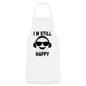 I’m Still Happy – Smiley Headphones Design - Kochschürze - Weiß - Vorne - AI Model Male 185 dark (185cm)