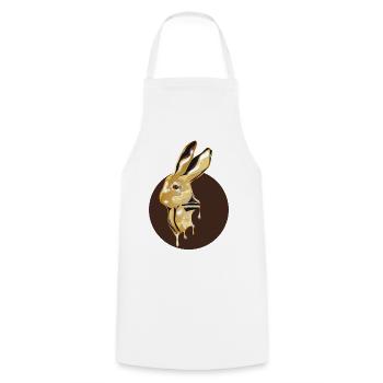 gold-colored rabbit head in high-gloss look - Cooking Apron - white - Front - AI Model Male 185 dark (185cm)