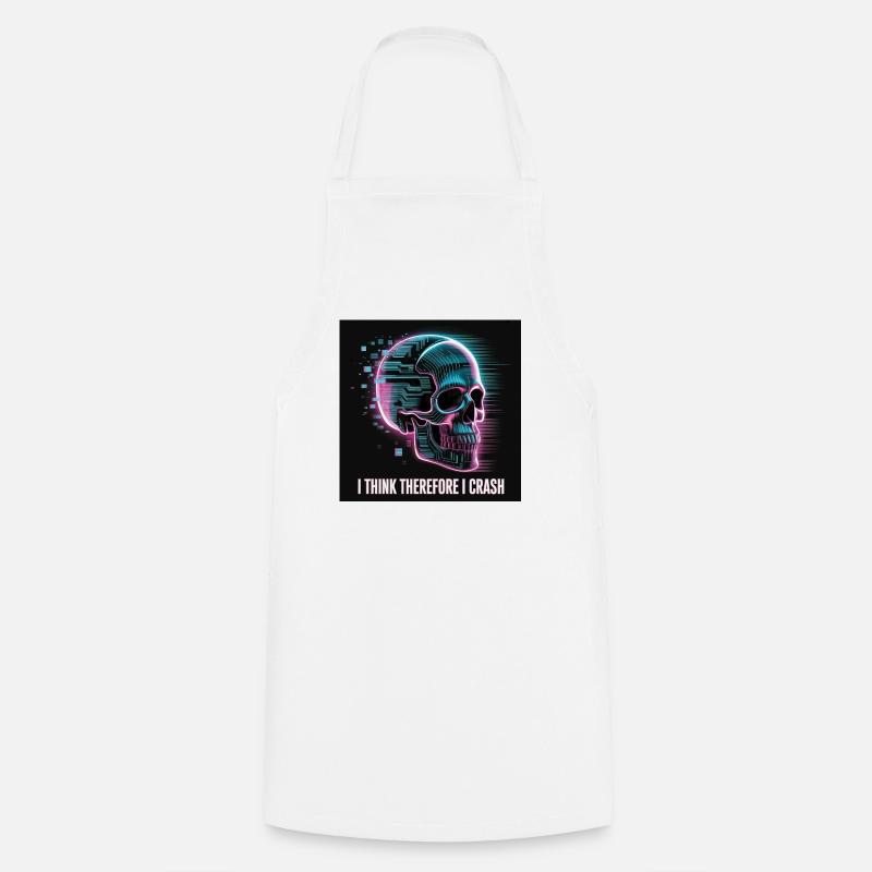 Cyberpunk Skull with Digital Glitch - Cooking Apron - white