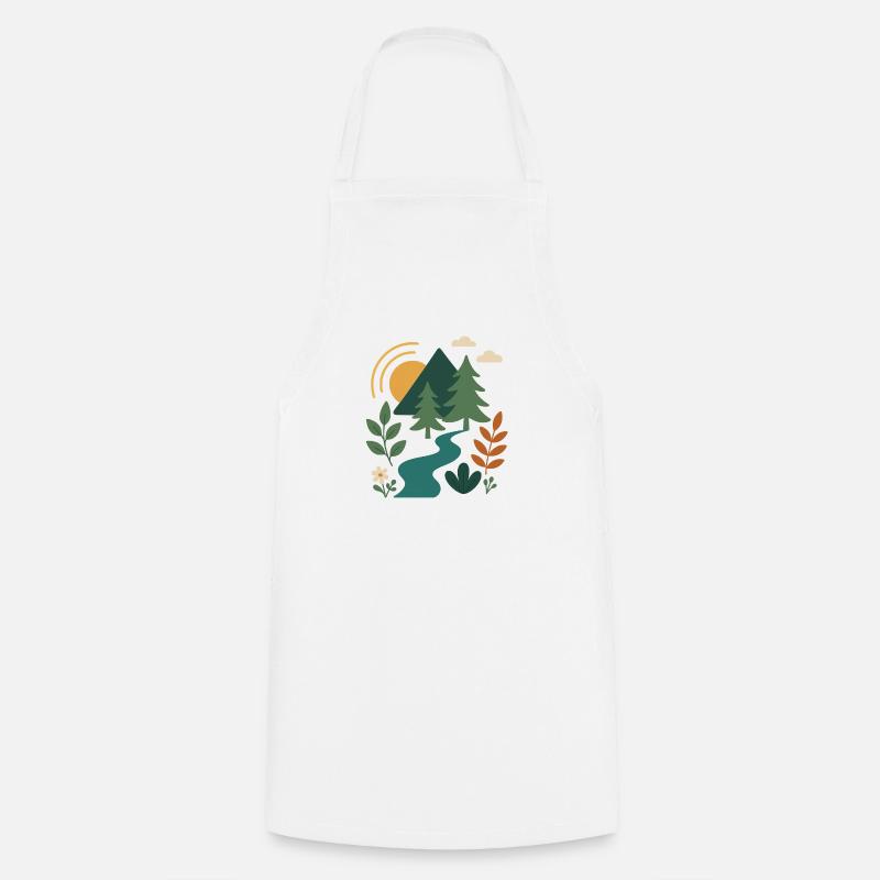 Serene Forest Mountain Scene Design - Cooking Apron - white
