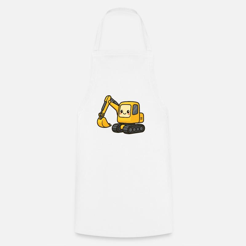 Cute excavator with googly eyes - Cooking Apron - white