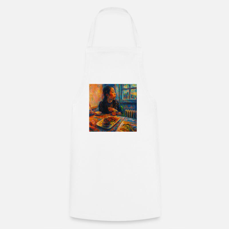 Portrait expressif de la réflexion et du repas - Tablier de cuisine - blanc
