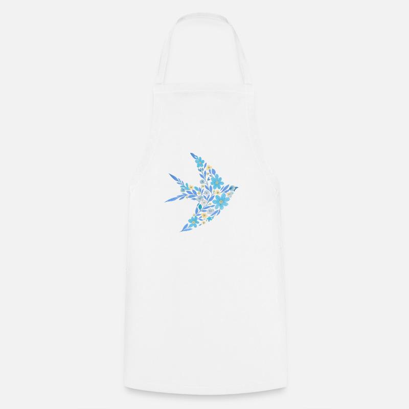 Nordisch Floral - Hellblauer Vogel - Kochschürze - Weiß