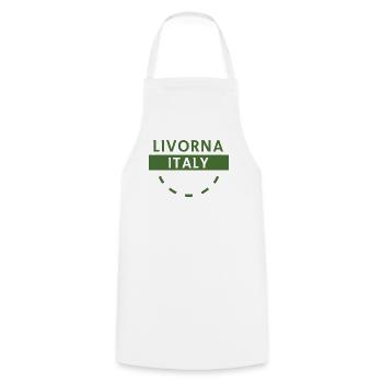 Livourne, Italie, Logo vert - Tablier de cuisine - blanc - Devant - AI Model Male 185 dark (185cm)