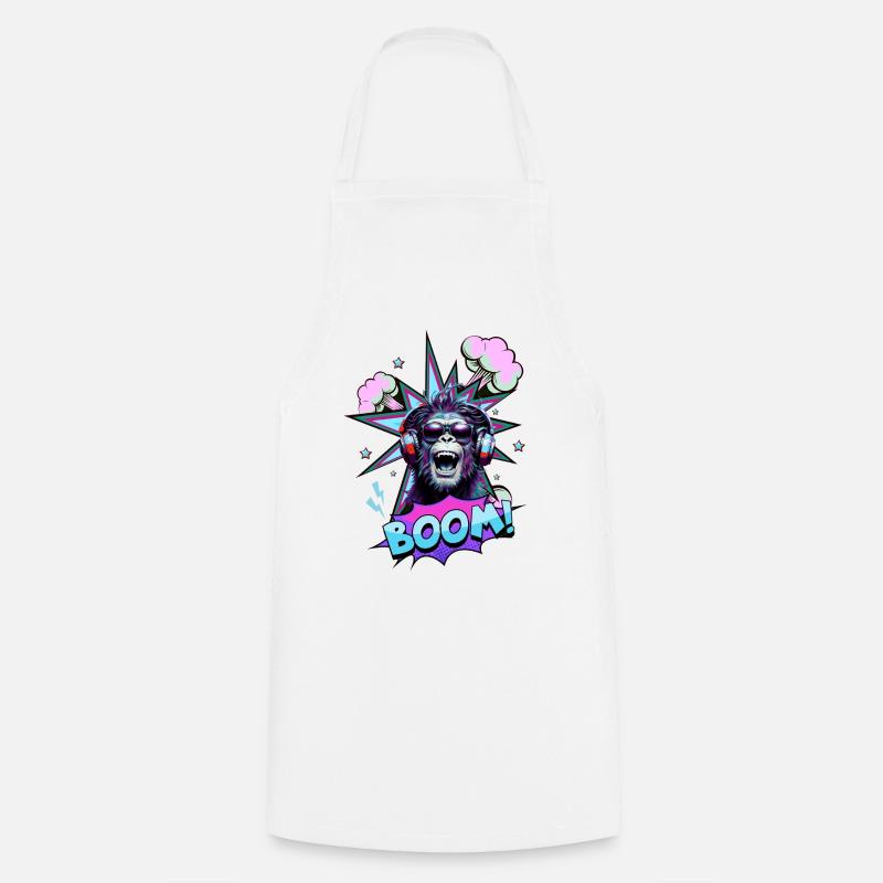 Neon Affe mit Kopfhörern BOOM! - Musik-Design - Kochschürze - Weiß